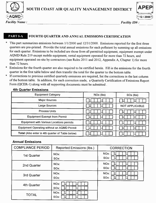 Attachment D - Part I-A Fourth Quarter and Annual Emissions Certification