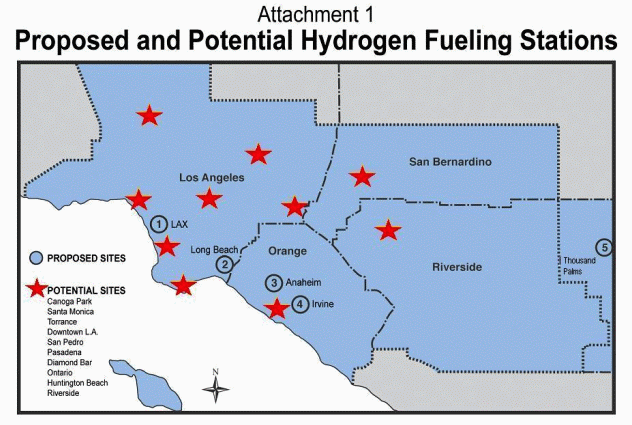 Map of Proposed and Potential Hydrogen Fueling Stations graphic