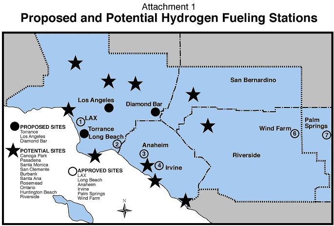 Attachment 1 - Proposed and Potential Hydrogen Fueling Stations graphic
